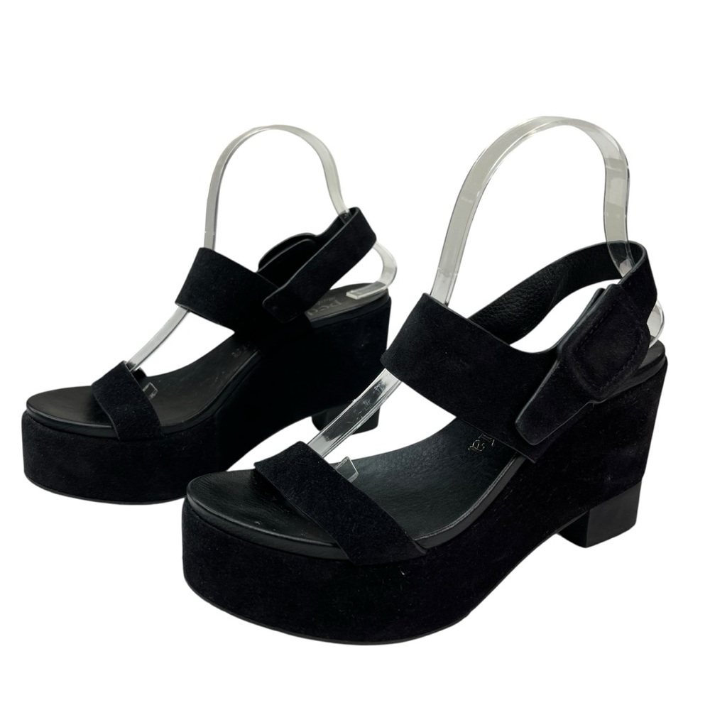 Pedro Garcia Desi Black Castoro Suede Leather Platform Wedge Sandals - Picture 4 of 8